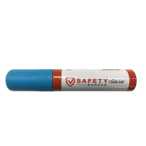 Image of bold tip Fluorescent Laser Blue 15mm Safety Marker from Chalk Ink  with cap on marker 
