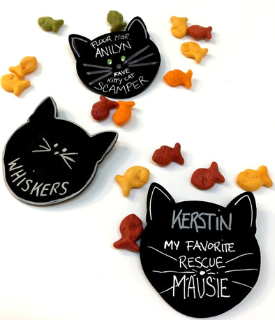 Meow Cat Head Shaped Chalkboard Name Tag