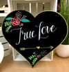 Image of Chalk Ink heart shaped chalkboard with flowers and words true love artwork using Chalk Ink 6mm Astroturf Green marker