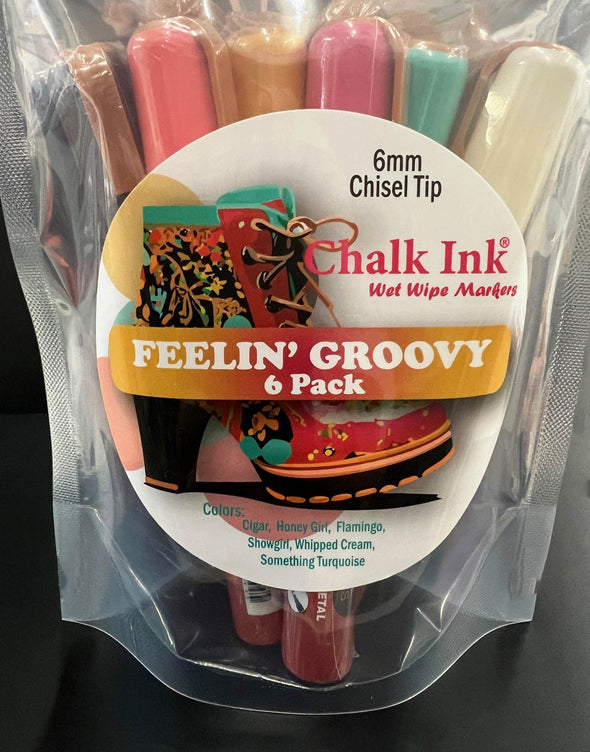 Closeup product image of chalk ink liquid chalk marker variety feelin groovy 6 pack packaging