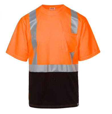 MAX406 Class 2 Safety Orange Moisture Wicking Black Bottom High Visibility Short Sleeve T-shirt