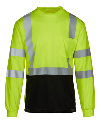 MAX455 Class 3 Safety Green Moisture Wicking Short Black Bottom Long Sleeve T-shirt