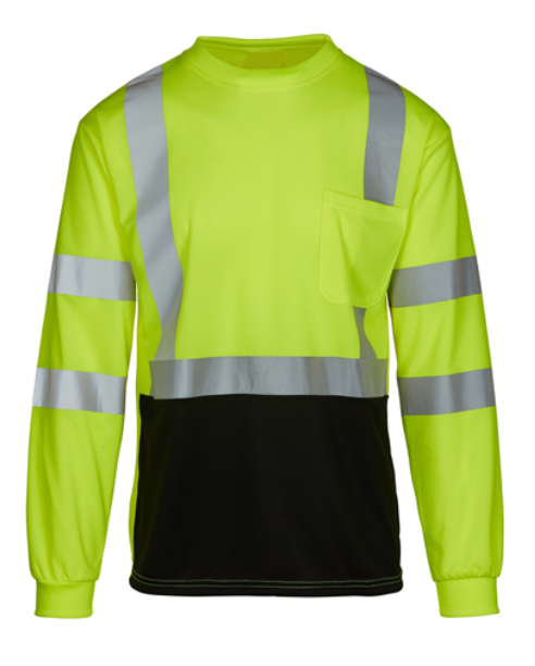 MAX455 Class 3 Safety Green Moisture Wicking Short Black Bottom Long Sleeve T-shirt