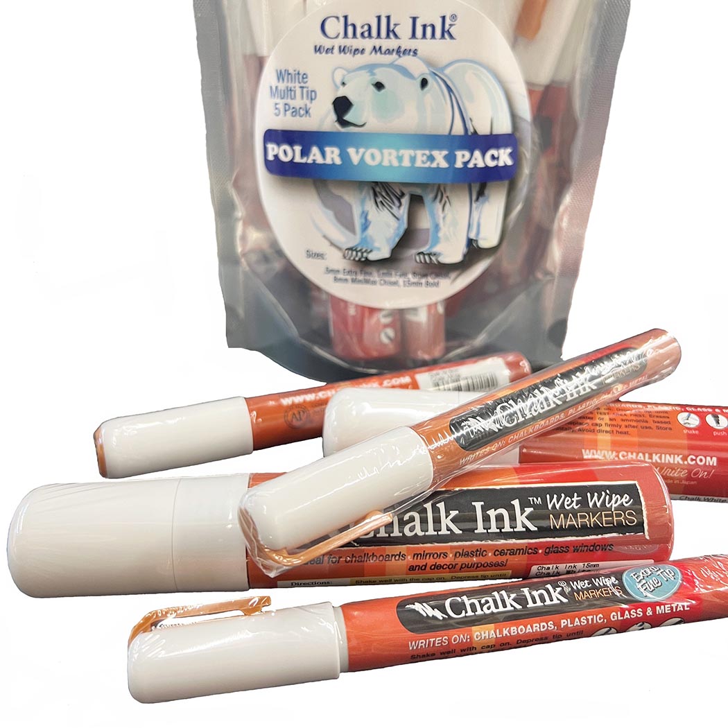 Multiple Pack Chalk Chalk Ink® Polar Vortex Multi Tip 5 Pack Chalk White Wet Wipe Markers