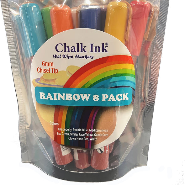 Closeup of chalk ink rainbow pack of liquid chalk assorted markers 