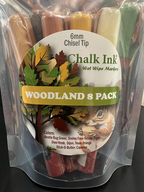 Closeup image of chalk ink woodland pack of liquid chalk markers packaging
