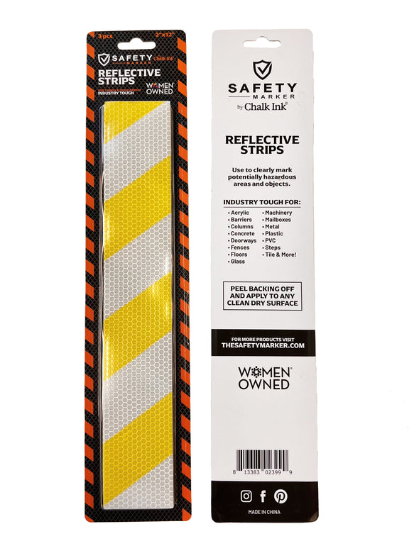 Safety Marker Peel & Stick Highly Reflective Strips Yellow White Stripes 3 Pack