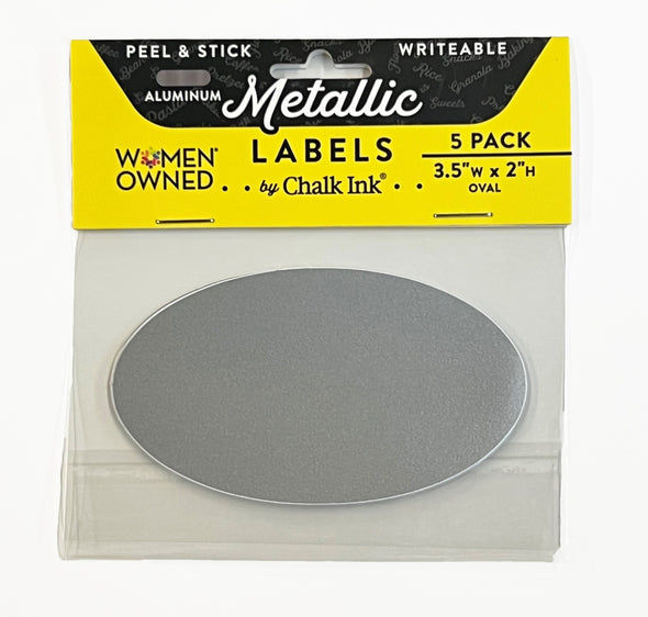 Metallic Aluminum Color Peel & Stick Oval Writeable Labels 5 Pack