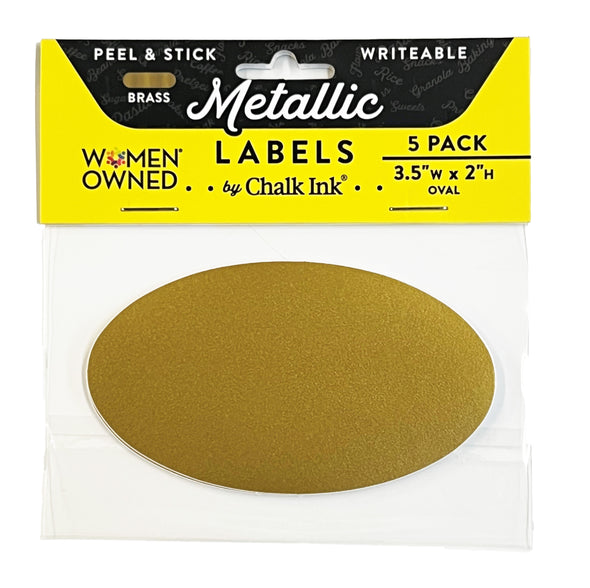 Metallic Brass Color Peel & Stick Oval Writeable Labels 5 Pack