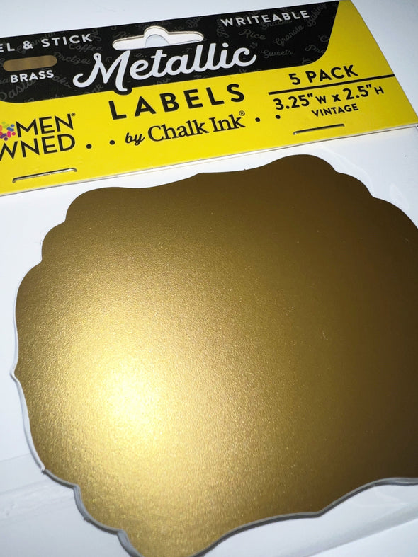 Metallic Brass Color Peel & Stick Vintage Writeable Labels 5 Pack