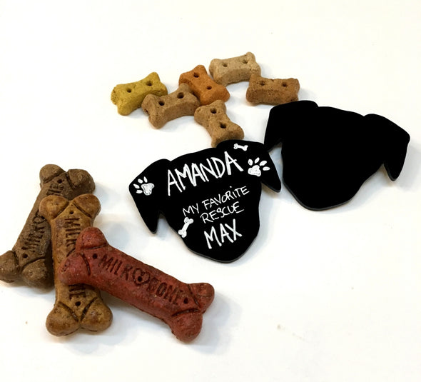 Woof Dog Head Shaped Chalkboard Name Tags - set of 5