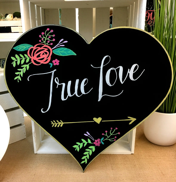 Image of Chalk Ink heart shaped chalkboard with flowers and words true love artwork using Chalk Ink 6mm Astroturf Green marker