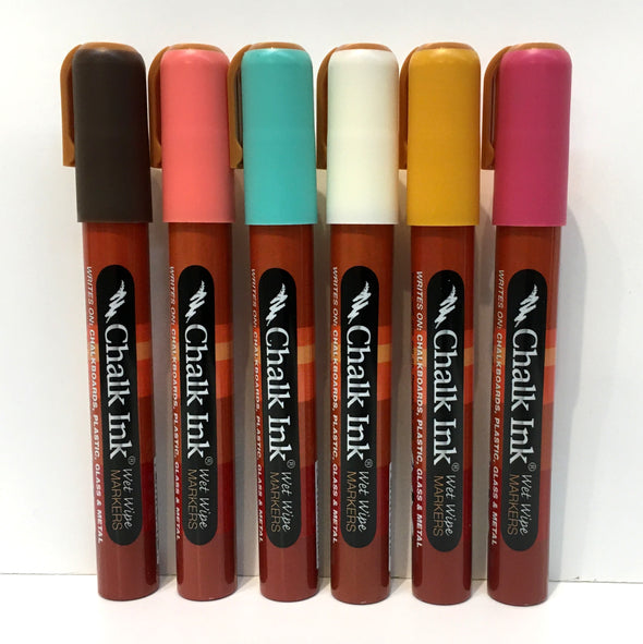 Product image of chalk ink liquid chalk retro inspired markers standing in a row 