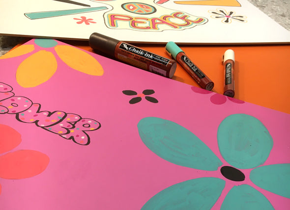 retro flower power chalkboard art with Chalk Ink markers