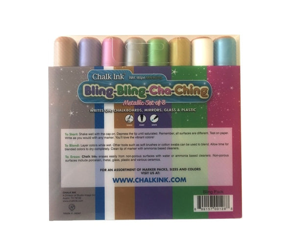 Back image of the product Chalk Ink 6mm Bling Bling Cha Ching 8 Pack of metallic markers