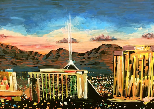Chalk Ink landscape artwork of Las Vegas skyline at night, using Chalk Ink liquid chalk 15mm wet wipe markers
